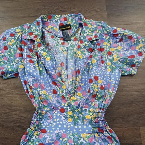RARE Nooworks Leah Super Bloom Blue Cotton Floral Mini Swing Dress PLUS 2X US - Picture 4 of 6